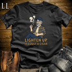 Lighten Up Blue Cigar Softstyle Tee Black | Funny Cigar Pun Tee