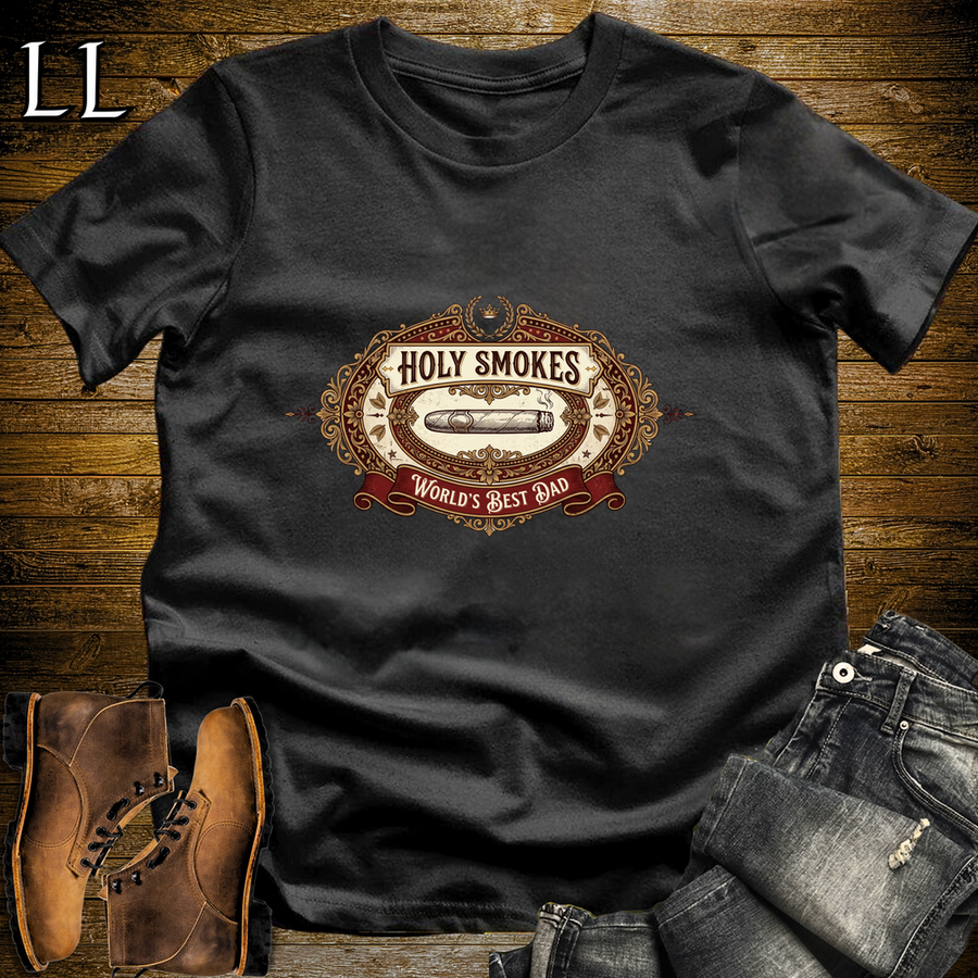 Holy Smokes Worlds Best Dad Cigar Softstyle Tee Black | Best Cigar Dad Tee