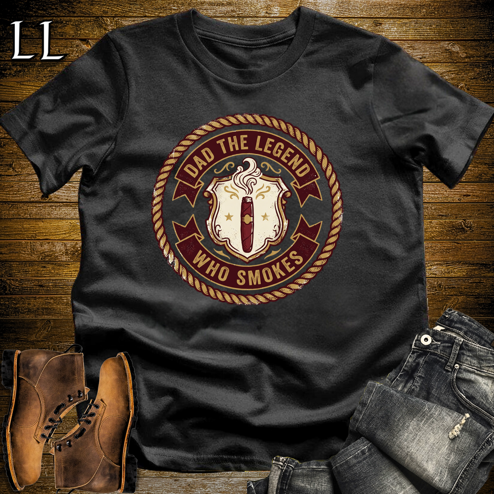 Dad The Legend Who Smokes Cigar Softstyle Tee Black | Cigar Smoking Dad Tee