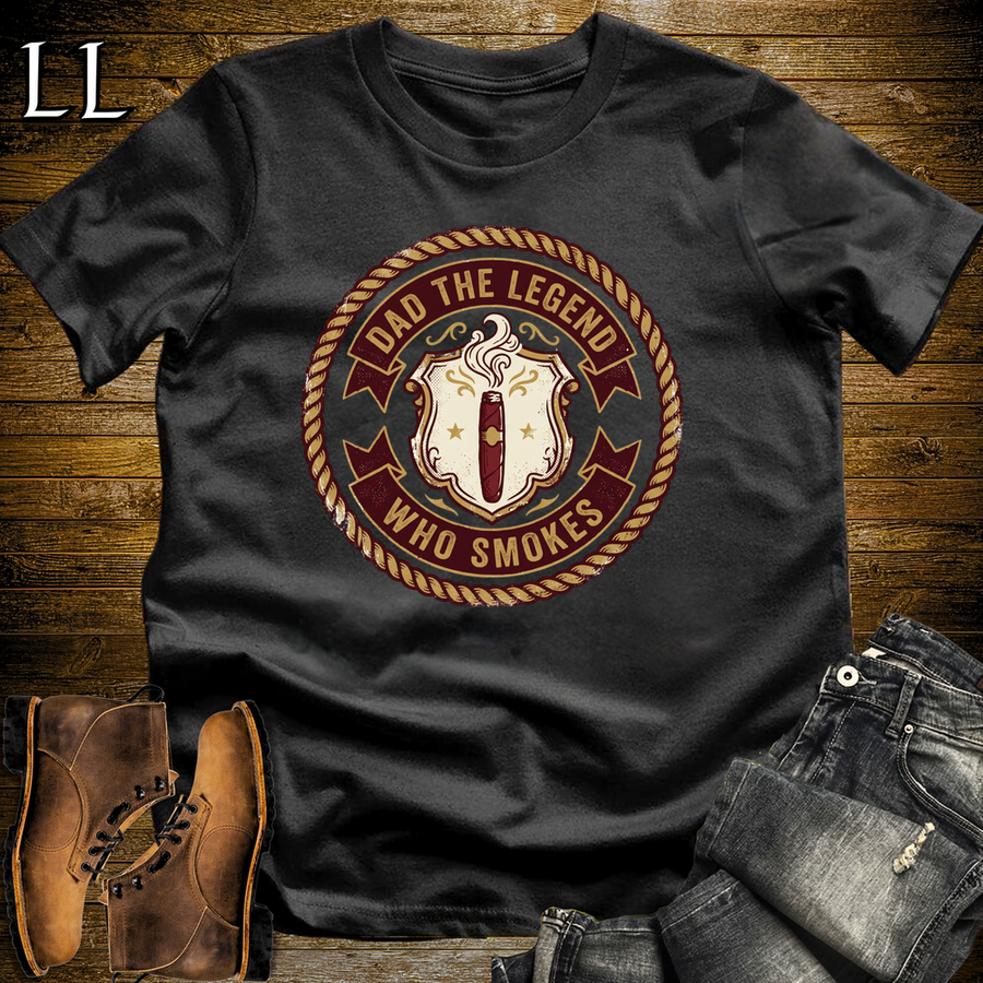 Dad The Legend Who Smokes Cigar Softstyle Tee Black | Cigar Smoking Dad Tee