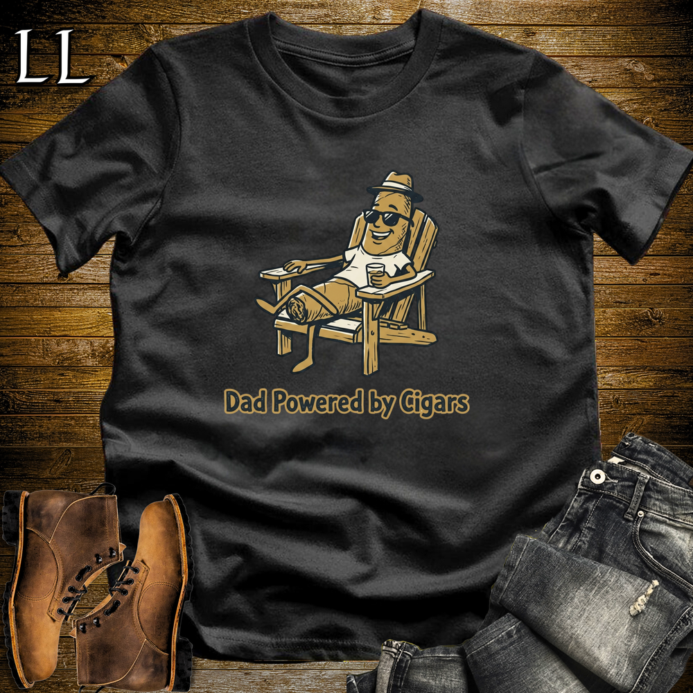 Dad Powered By Cigars Softstyle Tee Black | Funny Cigar Dad Tee