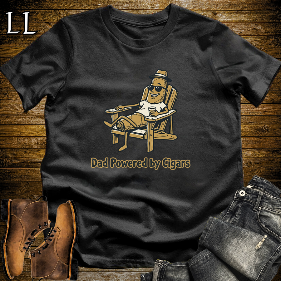 Dad Powered By Cigars Softstyle Tee Black | Funny Cigar Dad Tee