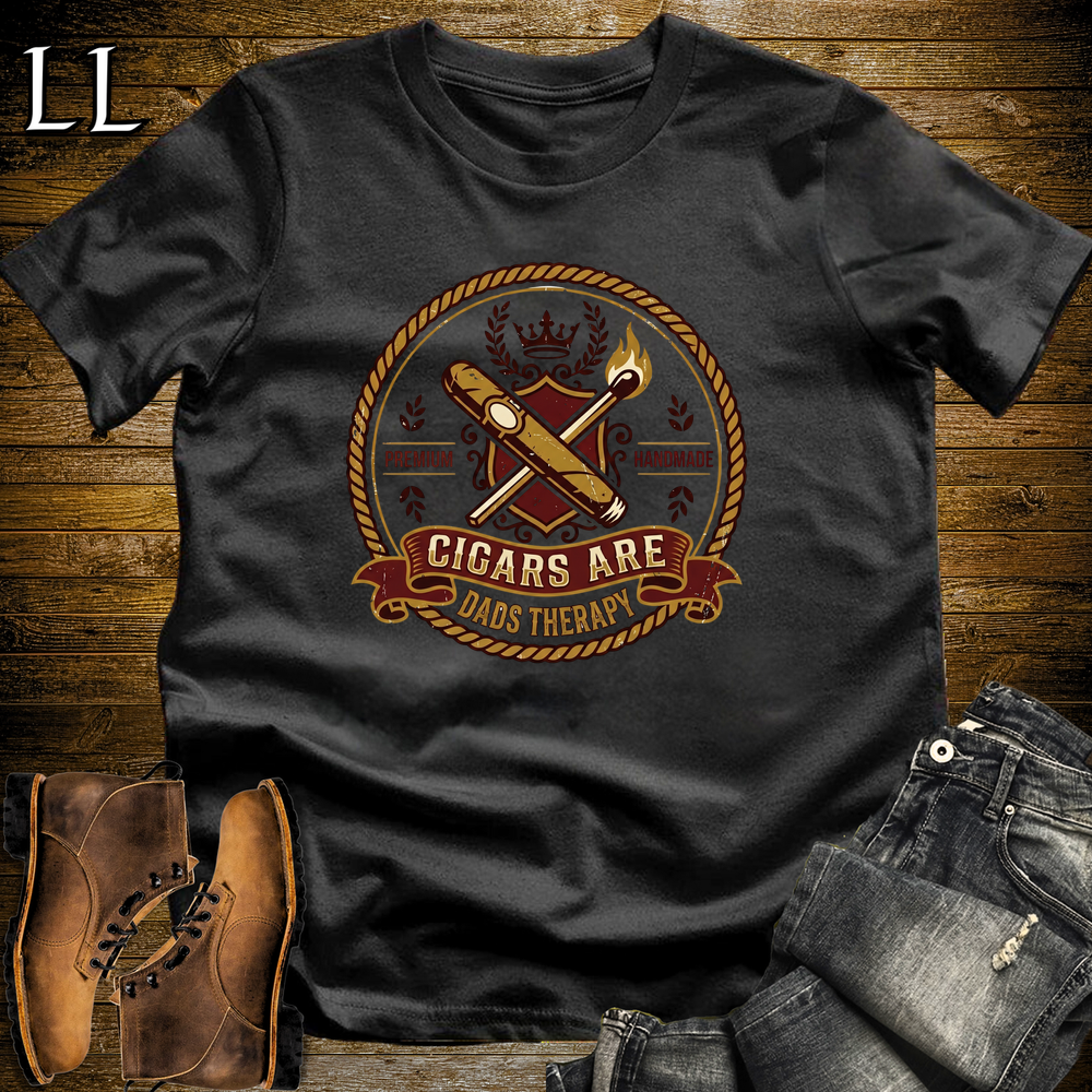 Cigars Are Dads Therapy Softstyle Tee Black | Funny Cigar Dad Tee