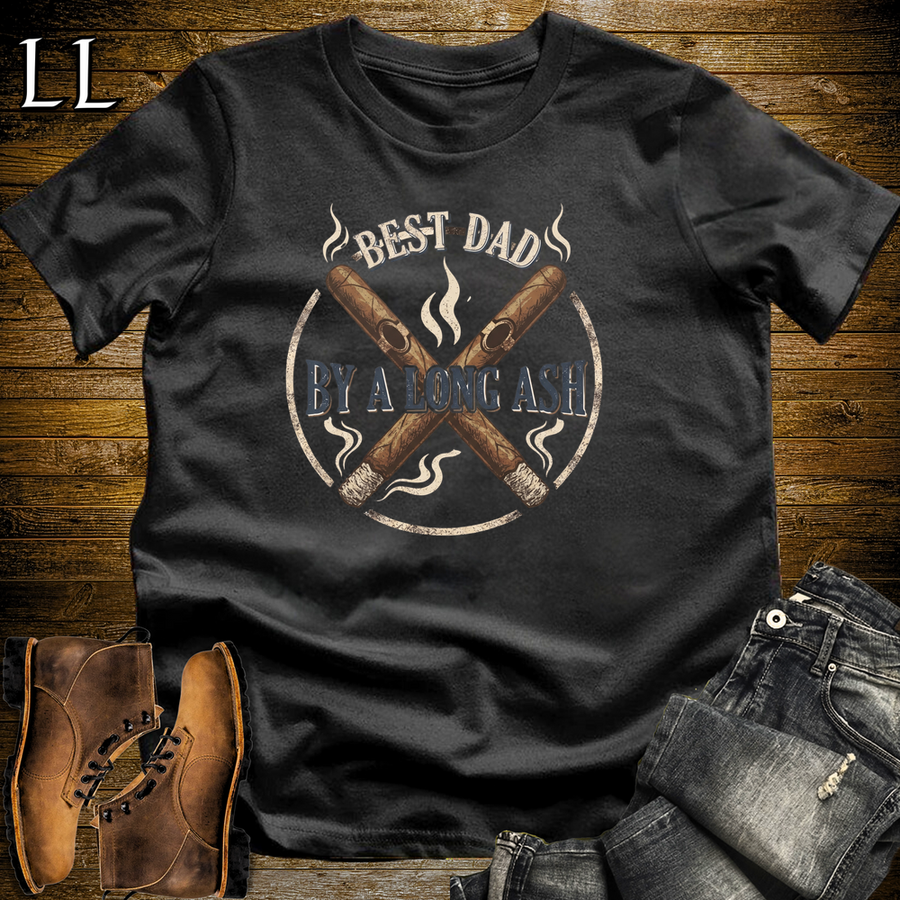 Best Dad By A Long Ash Softstyle Tee Black | Funny Cigar Pun Tee