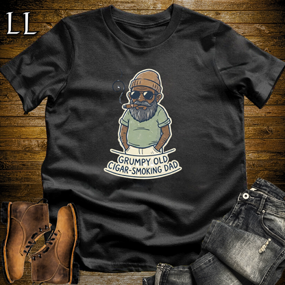 Grumpy Old Cigar Smoking Dad Softstyle Tee Black | Funny Grumpy Cigar Dad Tee