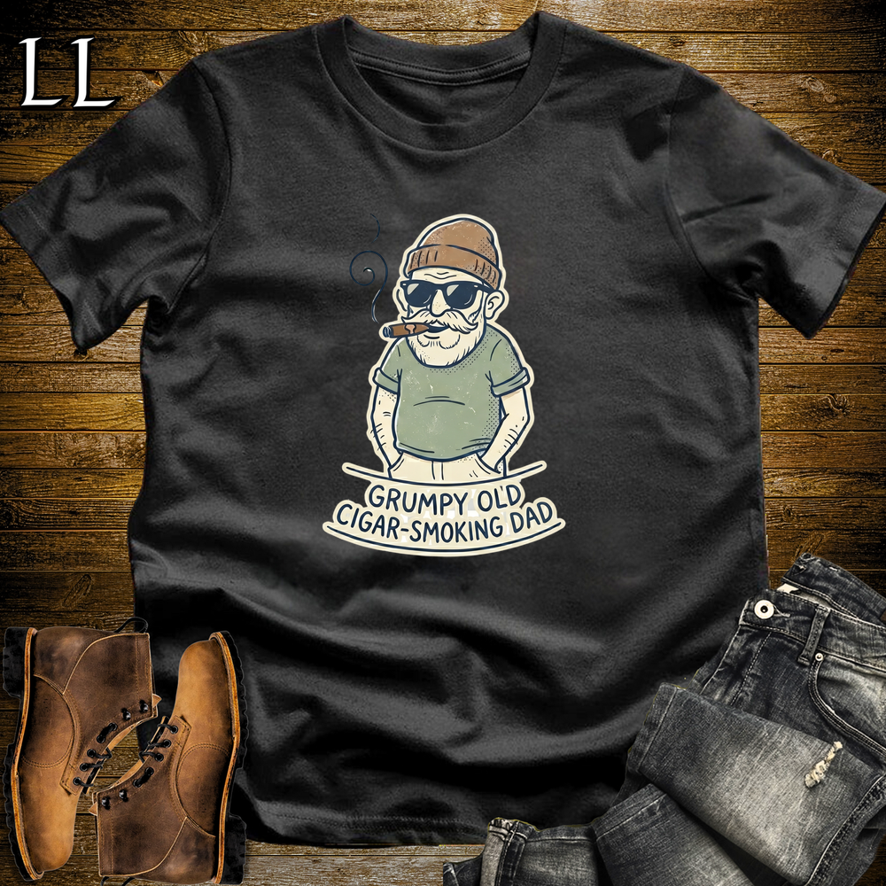 Grumpy Old Cigar Smoking Dad Tan Softstyle Tee Black | Funny Grumpy Dad Cigar Tee