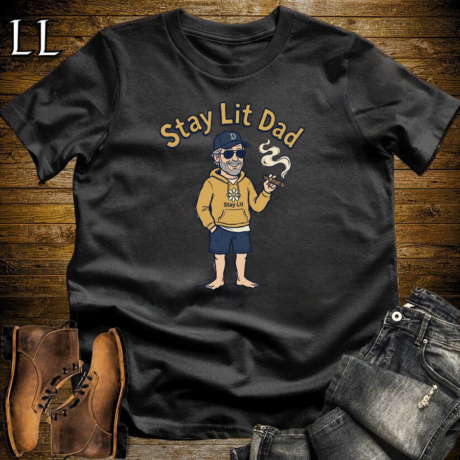 Stay Lit Dad Cigar Softstyle Tee Black | Funny Cigar Dad Tee
