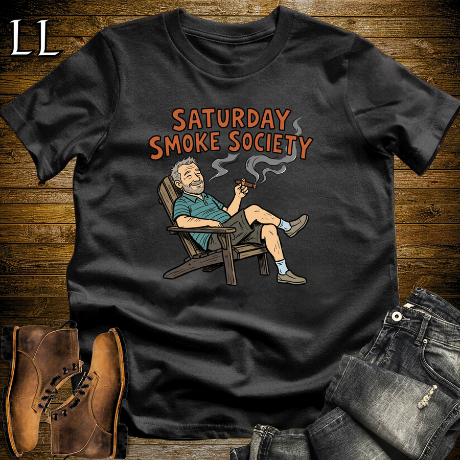 Saturday Smoke Society Orange Cigar Softstyle Tee Black | Cigar Club Tee