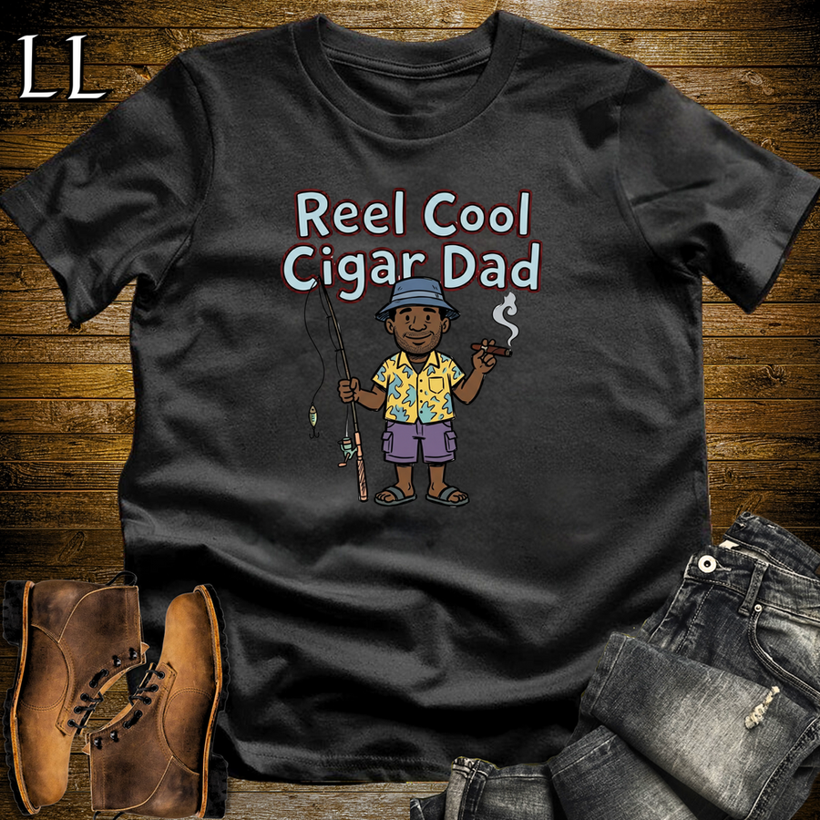 Reel Cool Cigar Dad Softstyle Tee Black | Fishing Cigar Dad Tee