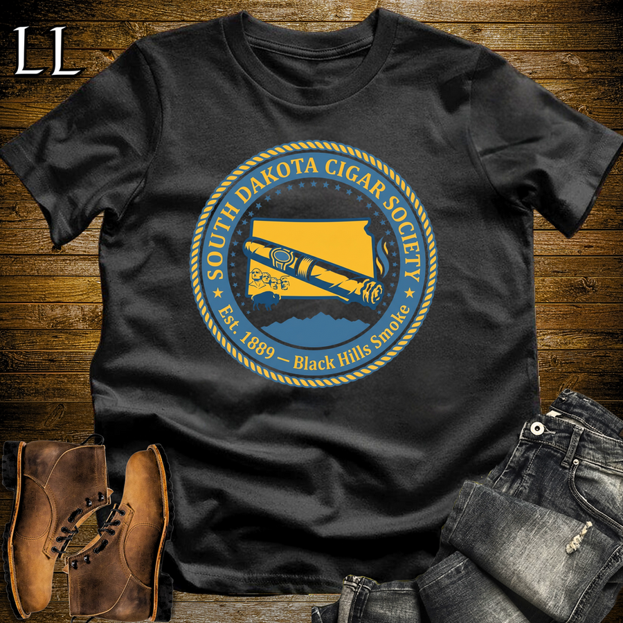South Dakota Cigar Society Softstyle T Shirt Black | Cigar Lover Gift Tee