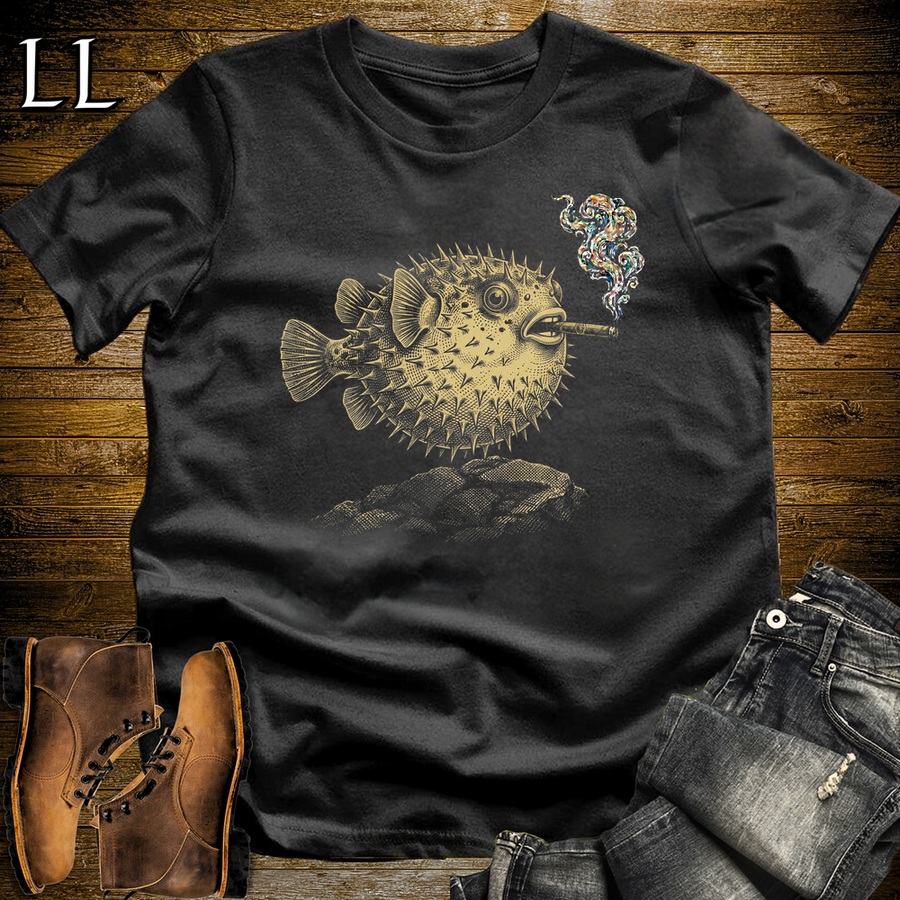 Vintage Cigar Pufferfish Softstyle T Shirt Black | Funny Cigar Shirt