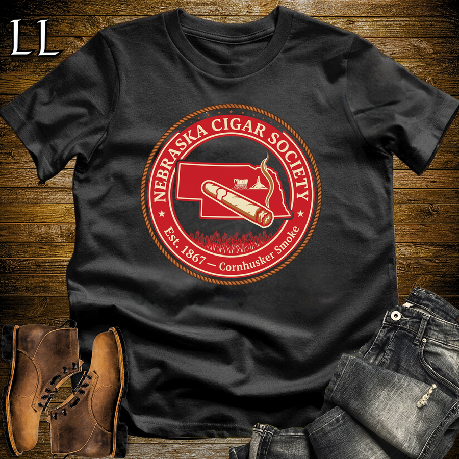 Nebraska Cigar Society Softstyle T Shirt Black | Cigar Lover Gift Tee