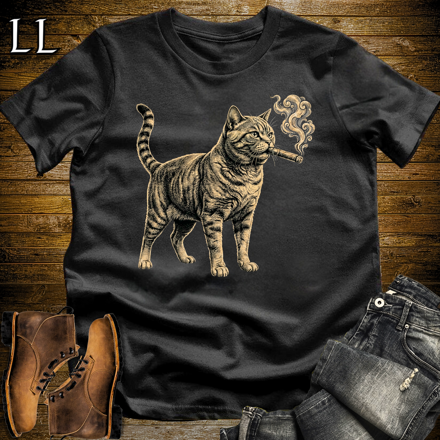 Vintage Cigar Cat Softstyle T Shirt Black | Funny Cigar Shirt