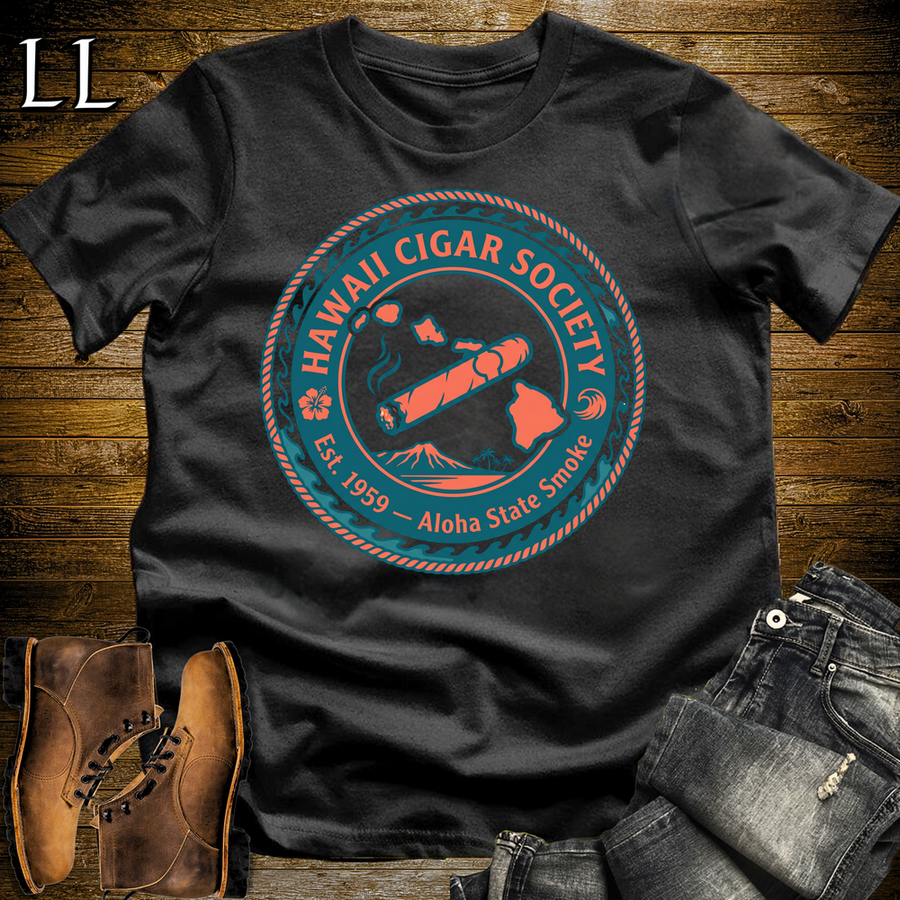 Hawaii Cigar Society Softstyle T Shirt Black | Cigar Lover Gift Tee