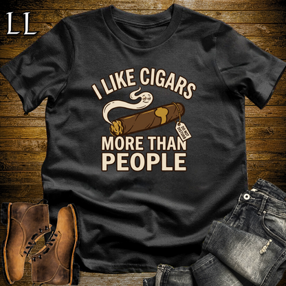 I Like Cigars More Than People Softstyle T Shirt Black | Funny Cigar Tee