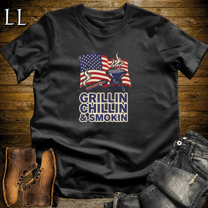 Cigar Grillin Chillin And Smokin Softstyle T Shirt Black | Cigar BBQ Tee