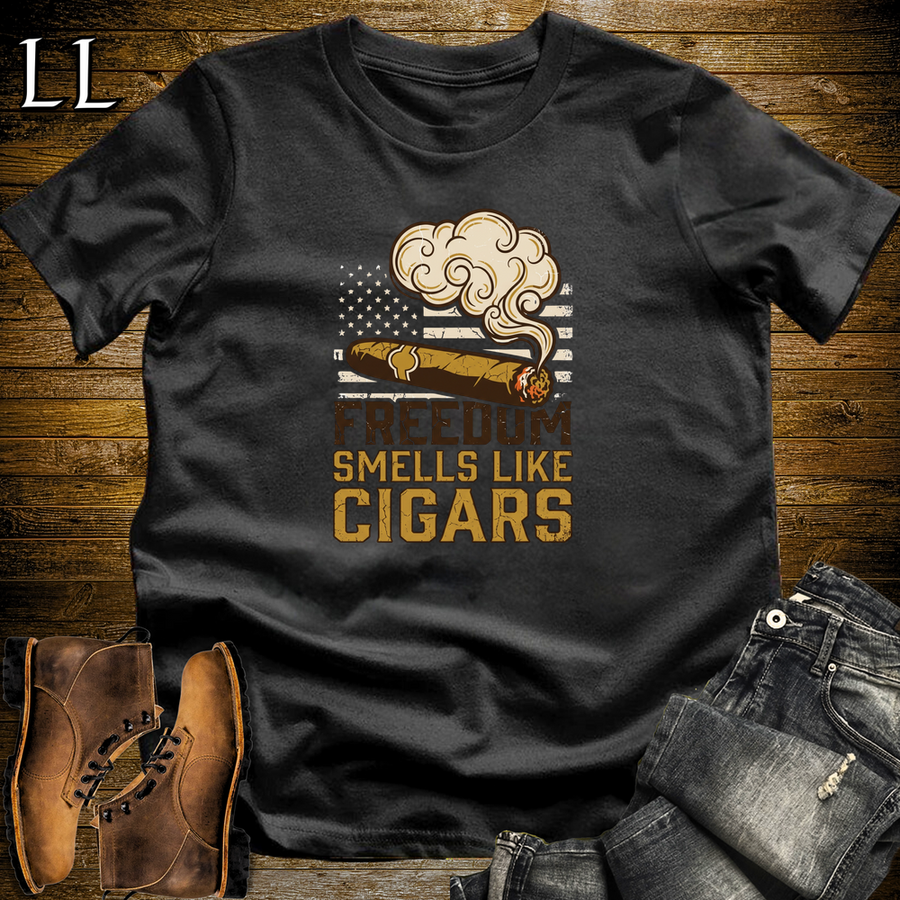 Freedom Smells Like Cigars Softstyle T Shirt Black | Patriotic Cigar Tee