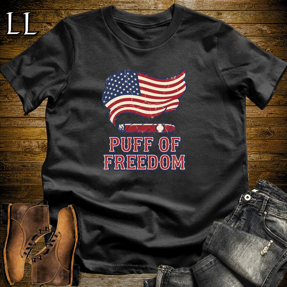 Cigar Puff Of Freedom Softstyle T Shirt Black | Patriotic Cigar Tee