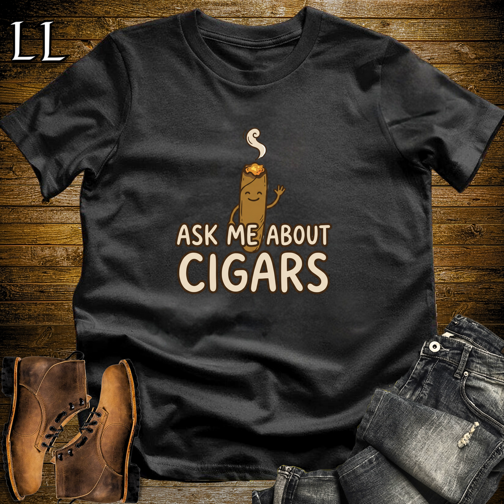 Ask Me About Cigars Softstyle T Shirt Black | Cigar Lover Tee