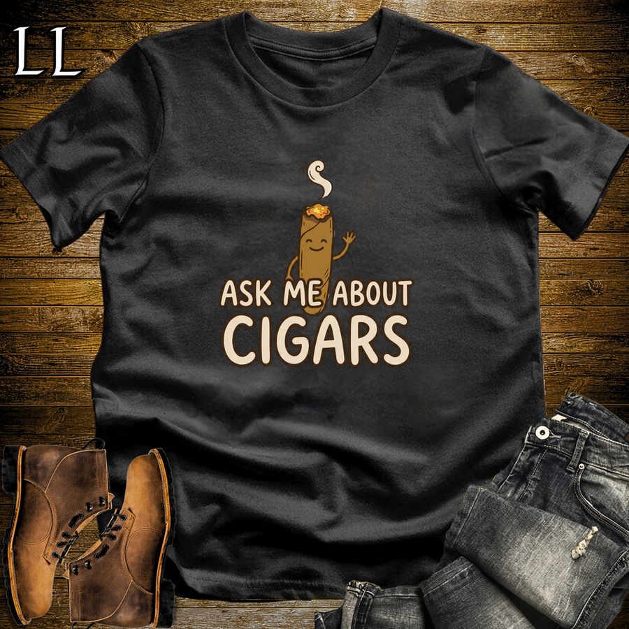 Ask Me About Cigars Softstyle T Shirt Black | Cigar Lover Tee