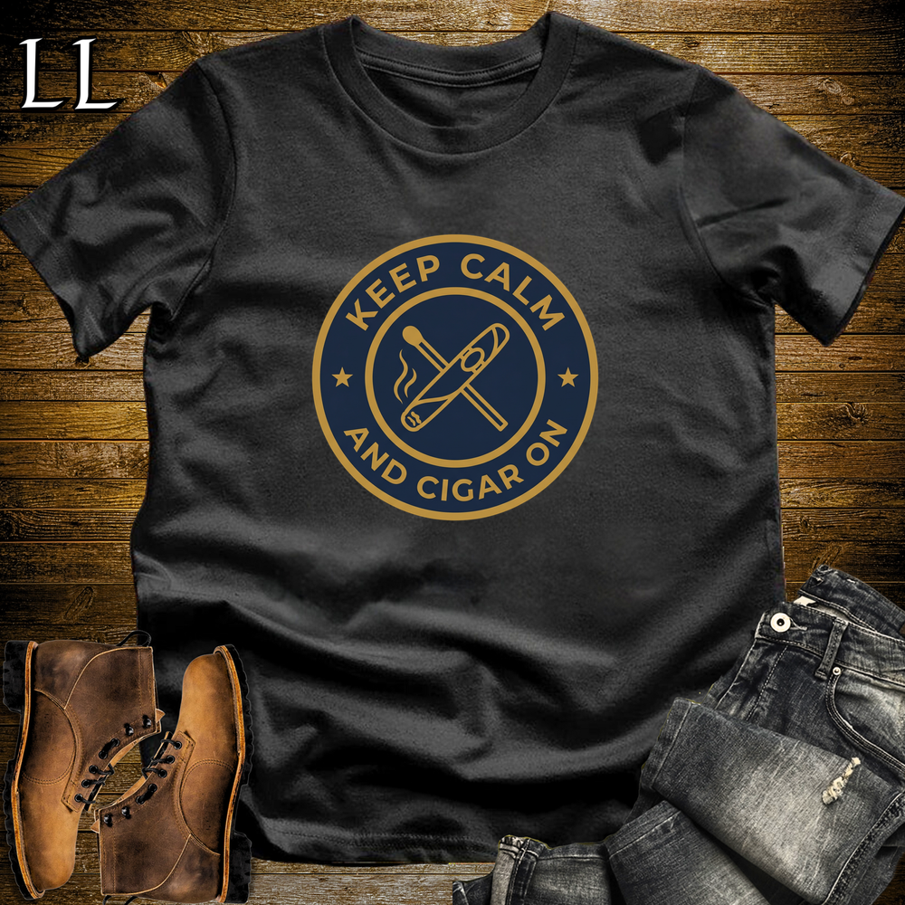 Keep Calm And Cigar On Softstyle T Shirt Black | Cigar Lover Tee