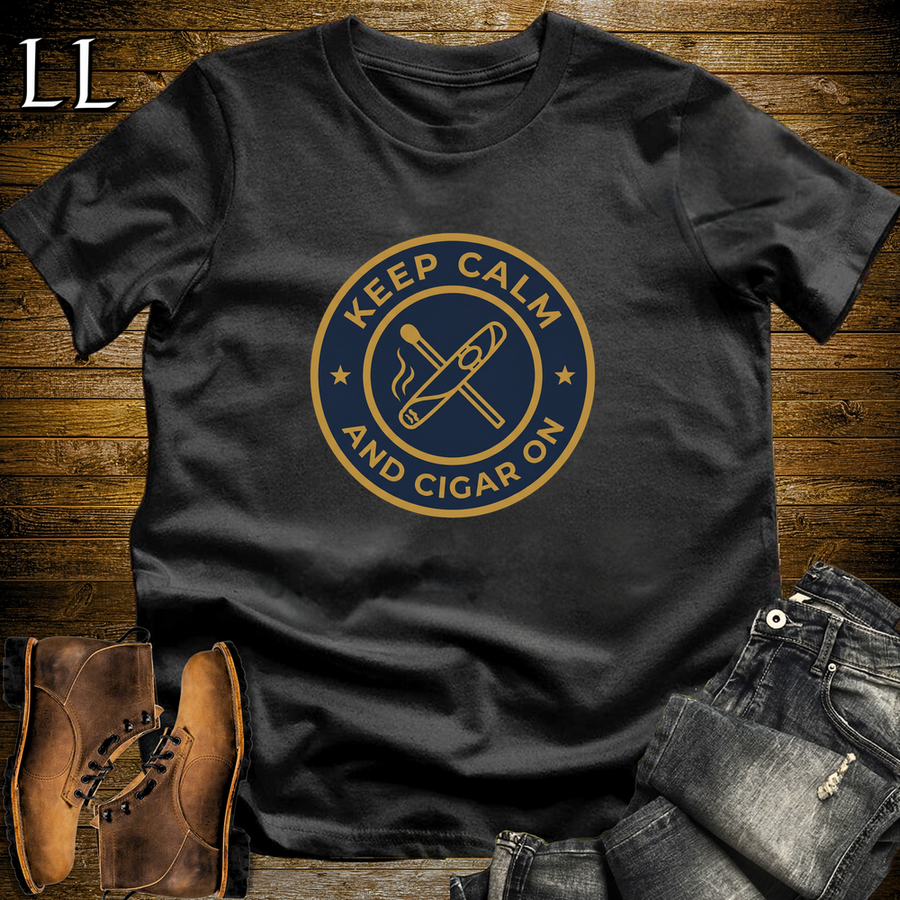 Keep Calm And Cigar On Softstyle T Shirt Black | Cigar Lover Tee