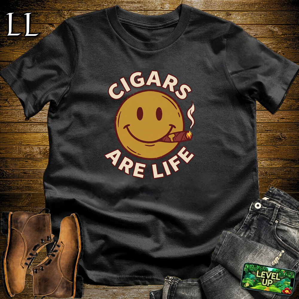 Cigars Are Life Smiley Softstyle T Shirt Black | Cigar Lover Tee