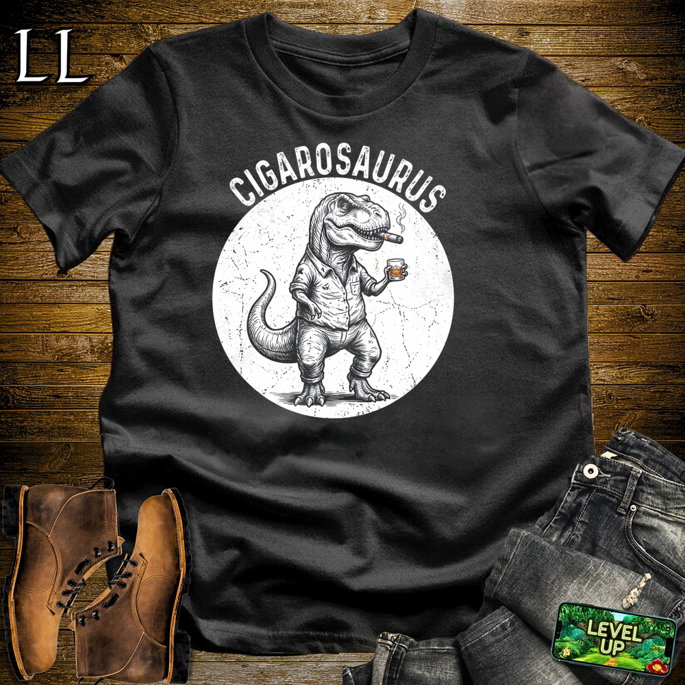 Cigarosaurus Softstyle T Shirt Black | Funny Cigar Dinosaur Tee