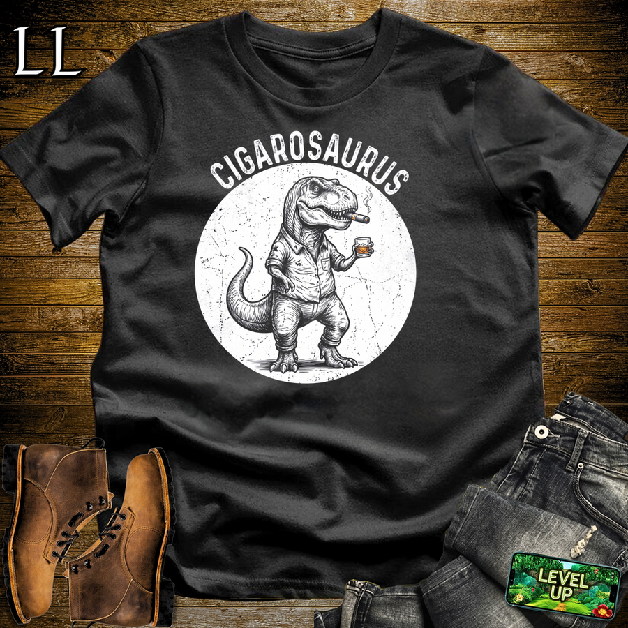Cigarosaurus Softstyle T Shirt Black | Funny Cigar Dinosaur Tee