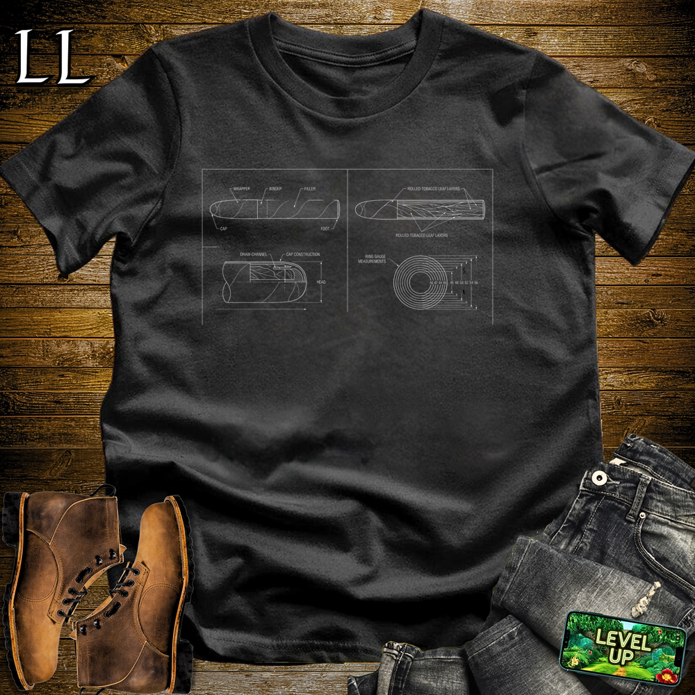Cigar Blueprint Softstyle T Shirt Black | Cigar Lover Graphic Tee
