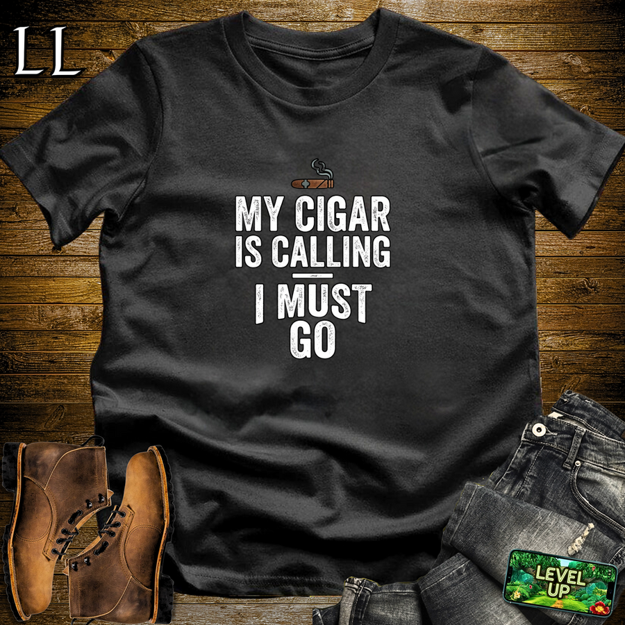 My Cigar Is Calling I Must Go Softstyle T Shirt Black | Funny Cigar Tee