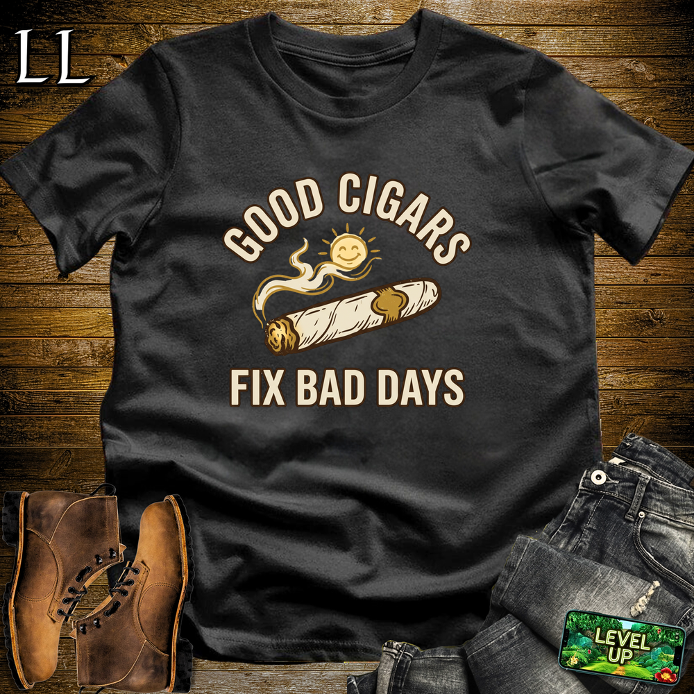 Good Cigars Fix Bad Days Softstyle T Shirt Black | Cigar Lover Tee