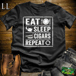 Eat Sleep Cigars Repeat Softstyle T Shirt Black | Funny Cigar Tee