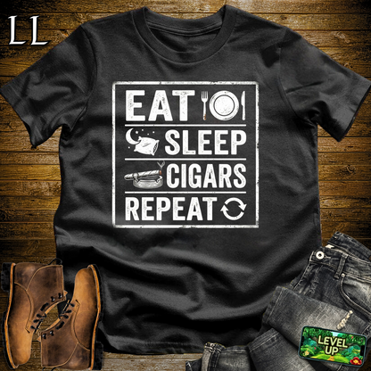 Eat Sleep Cigars Repeat Softstyle T Shirt Black | Funny Cigar Tee
