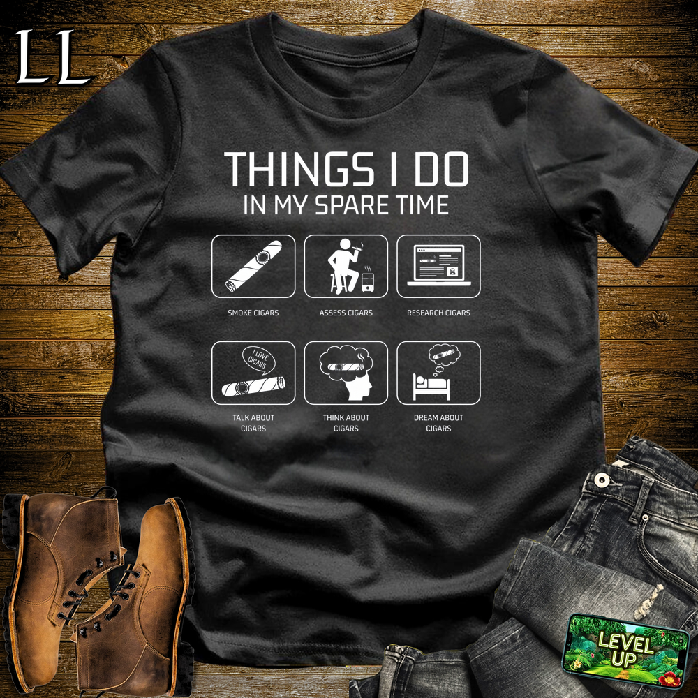 Things I Do In My Spare Time Cigars Softstyle T Shirt Black | Funny Cigar Tee