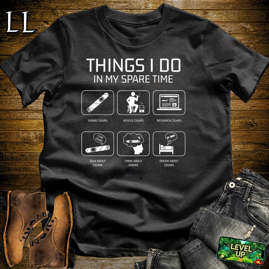 Things I Do In My Spare Time Cigars Softstyle T Shirt Black | Funny Cigar Tee