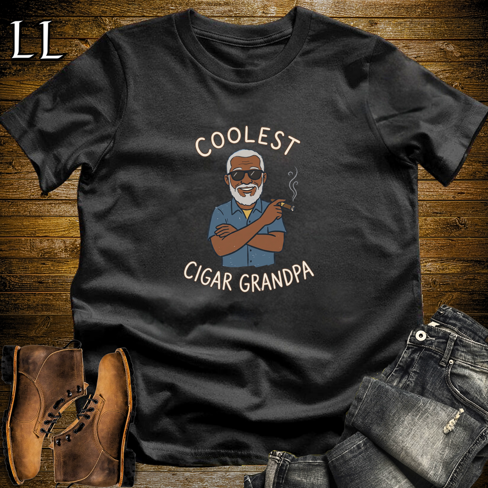 Coolest Cigar Grandpa Softstyle T Shirt Black | Cigar Grandpa Tee