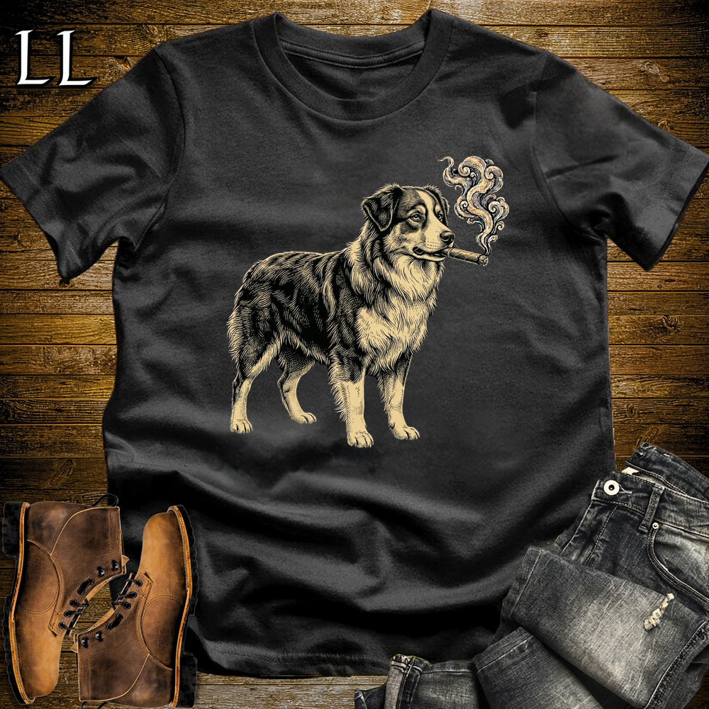Vintage Cigar Australian Shepherd Softstyle T Shirt Black | Cigar Australian Shepherd Tee