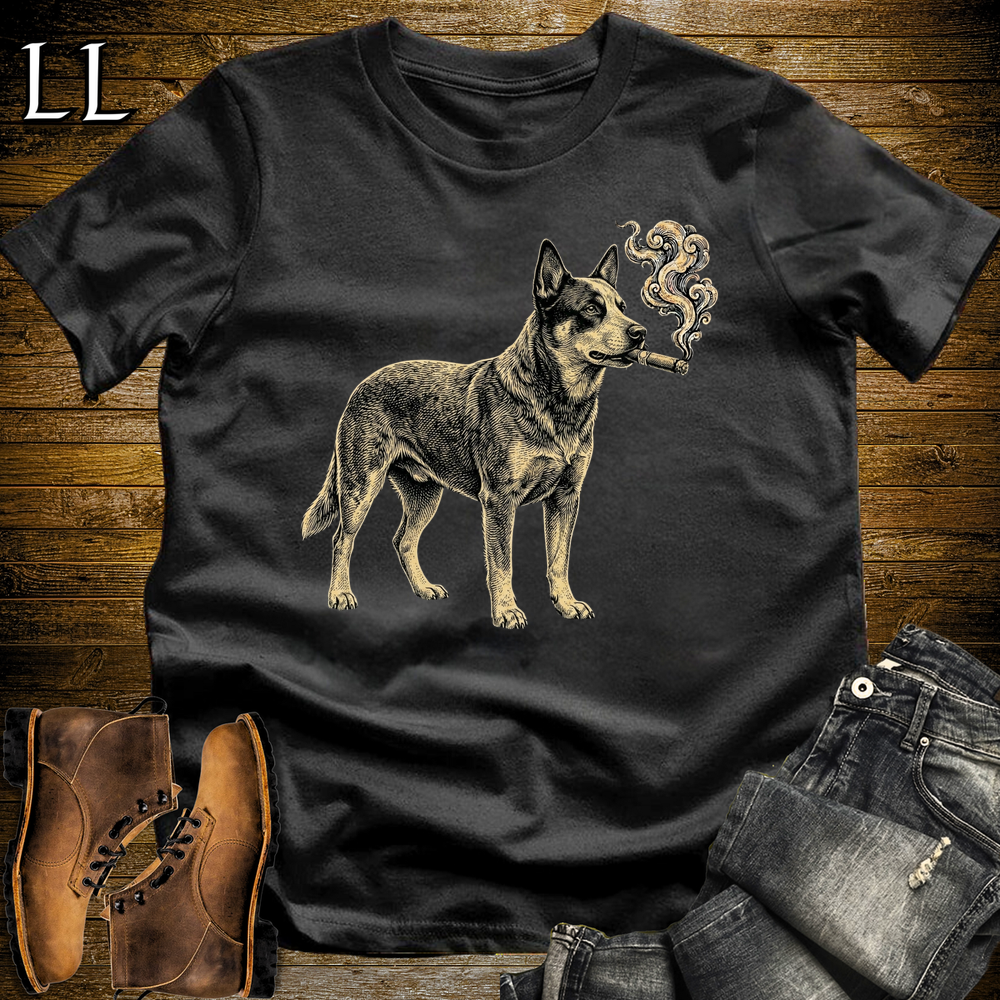 Vintage Cigar Australian Cattle Dog Softstyle T Shirt Black | Cigar Australian Cattle Dog Tee