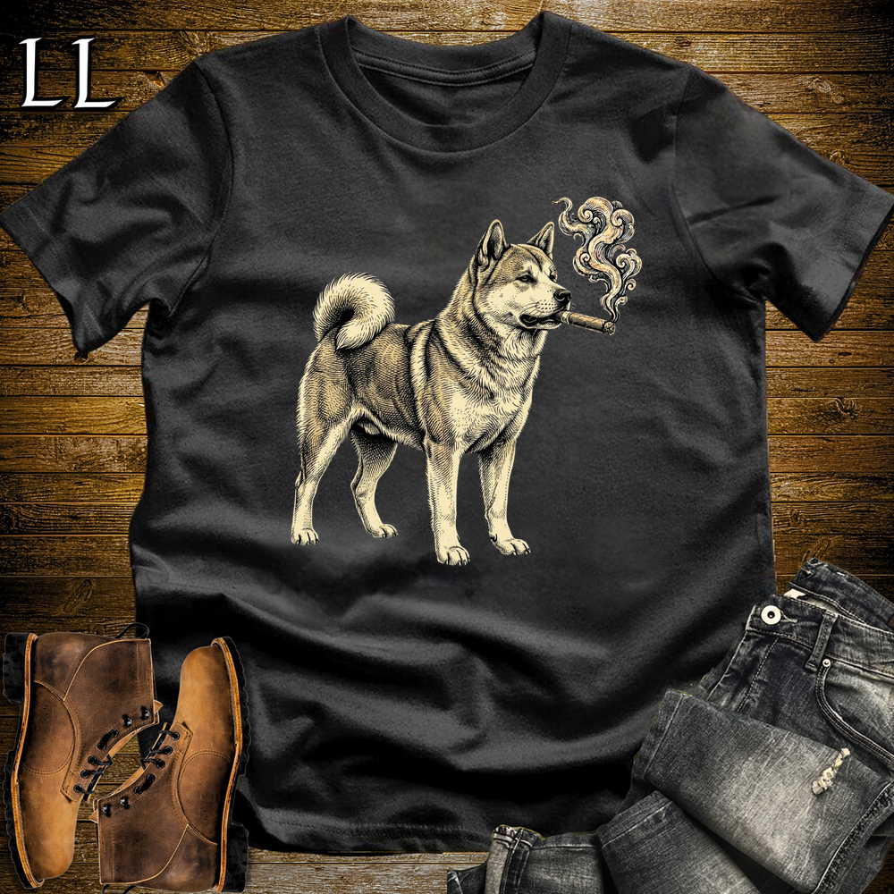 Vintage Cigar Akita Softstyle T Shirt Black | Cigar Akita Tee