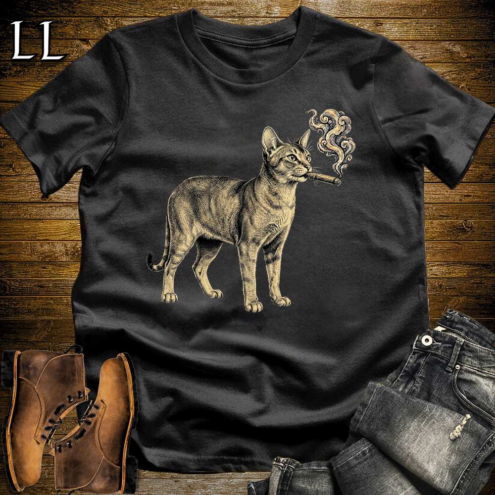 Vintage Cigar Abyssinian Cat Softstyle T Shirt Black | Cigar Abyssinian Cat Tee