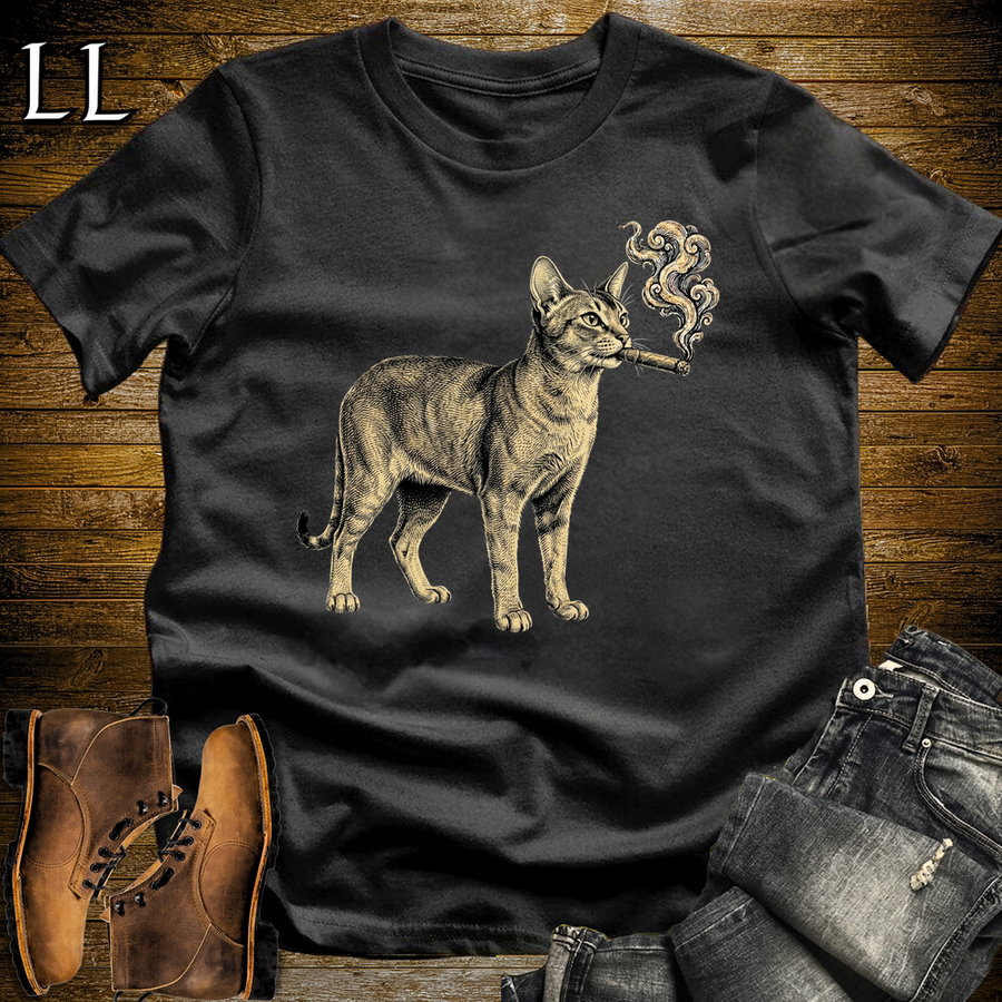 Vintage Cigar Abyssinian Cat Softstyle T Shirt Black | Cigar Abyssinian Cat Tee