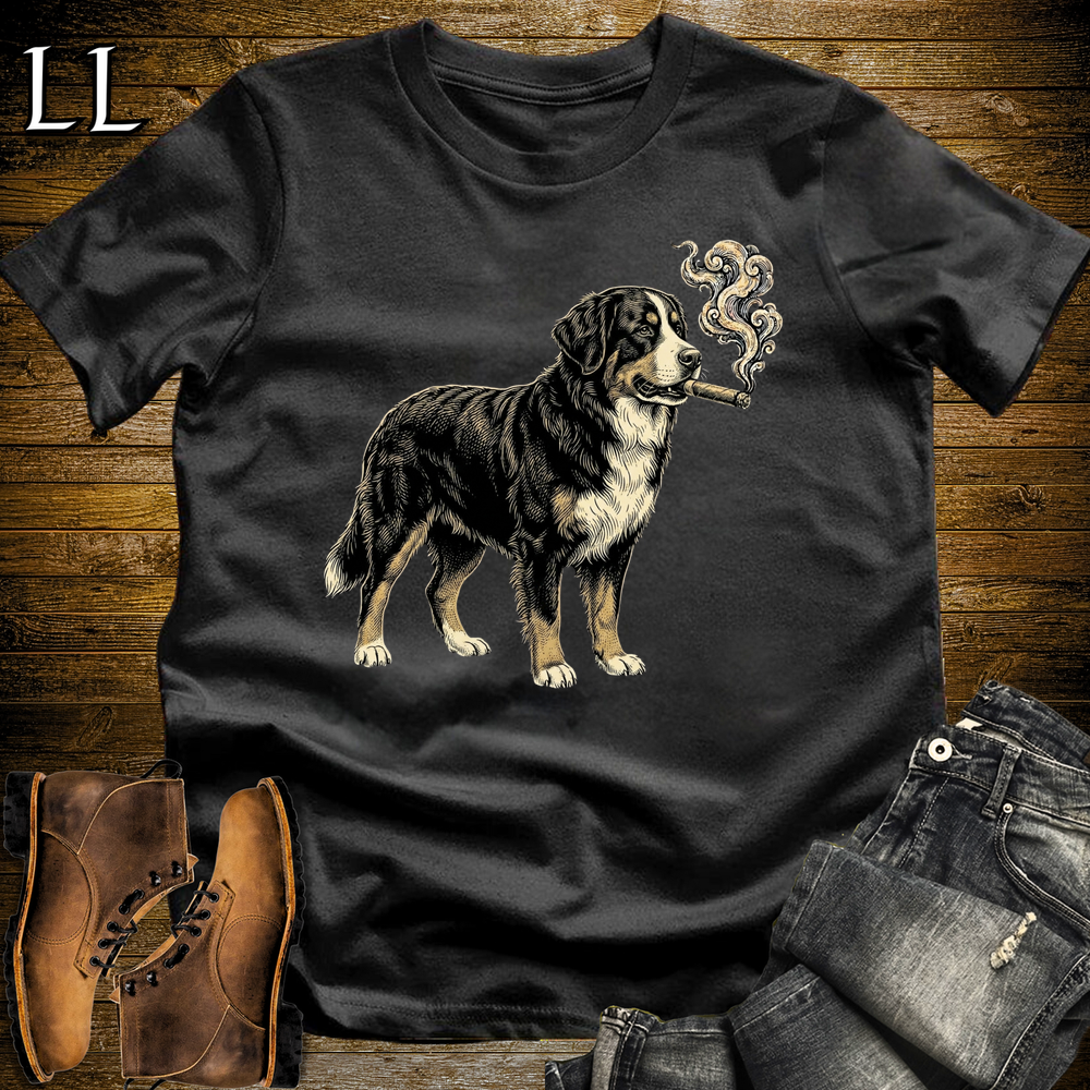 Vintage Cigar Bernese Mountain Dog Softstyle T Shirt Black | Cigar Bernese Mountain Dog Tee