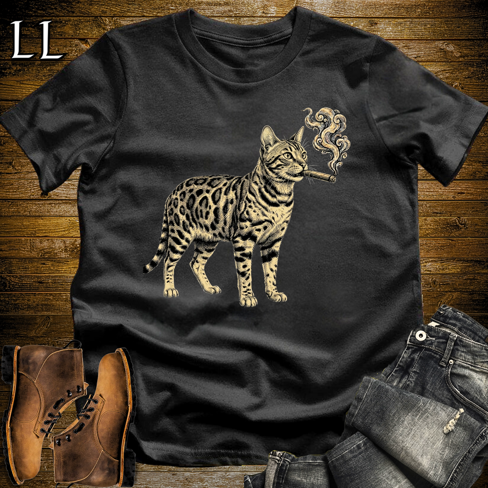 Vintage Cigar Bengal Cat Softstyle T Shirt Black | Cigar Bengal Cat Tee