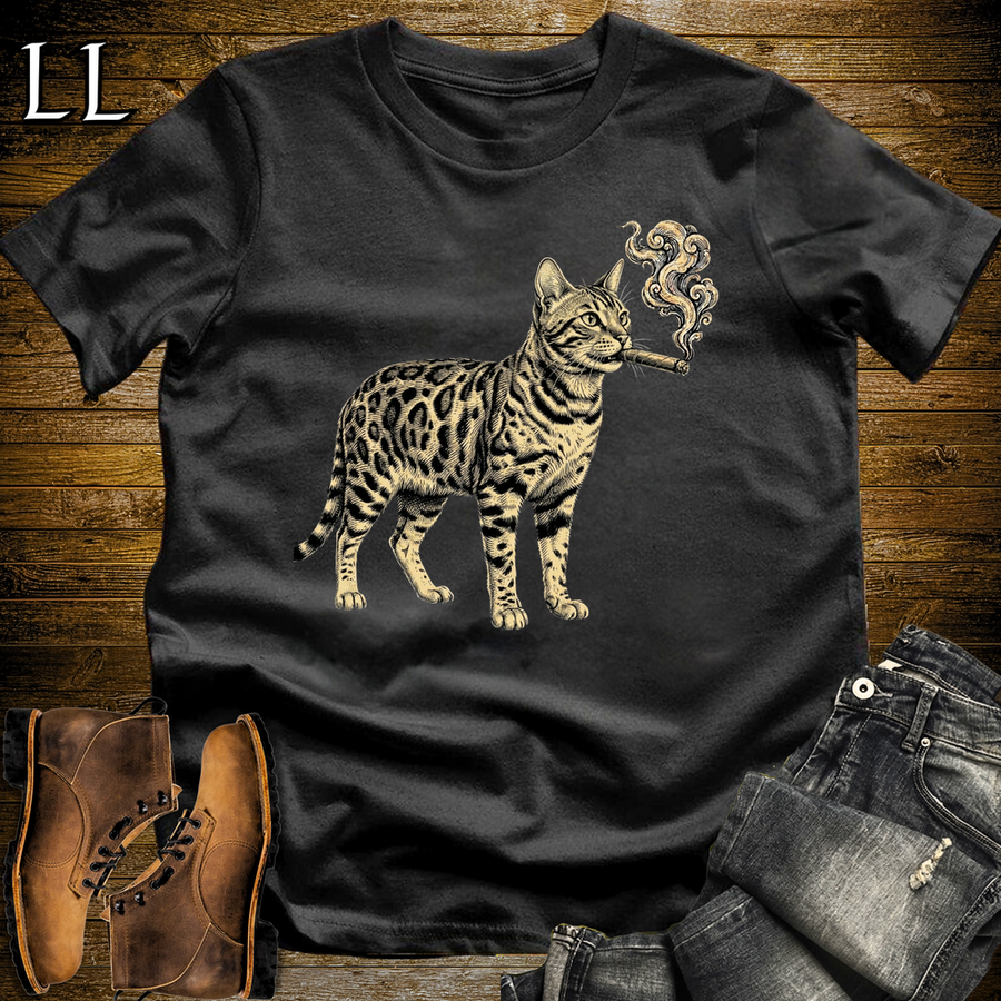 Vintage Cigar Bengal Cat Softstyle T Shirt Black | Cigar Bengal Cat Tee
