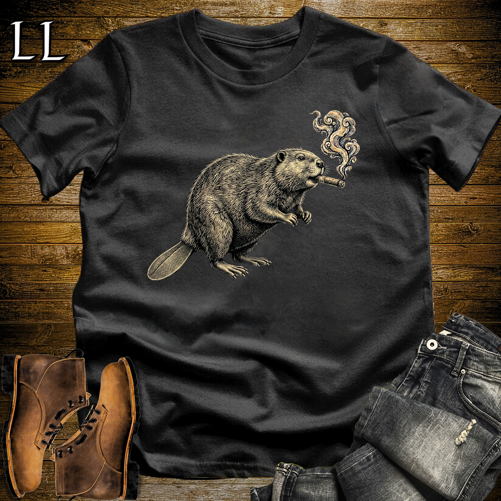 Vintage Cigar Beaver Softstyle T Shirt Black | Cigar Beaver Tee