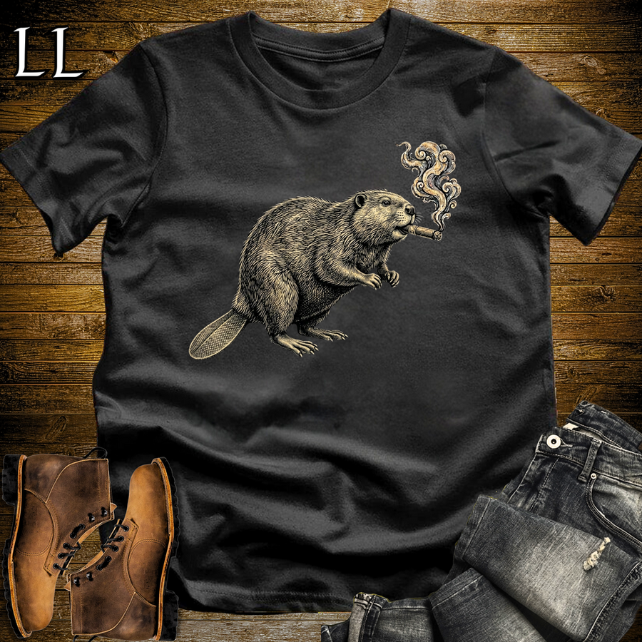 Vintage Cigar Beaver Softstyle T Shirt Black | Cigar Beaver Tee