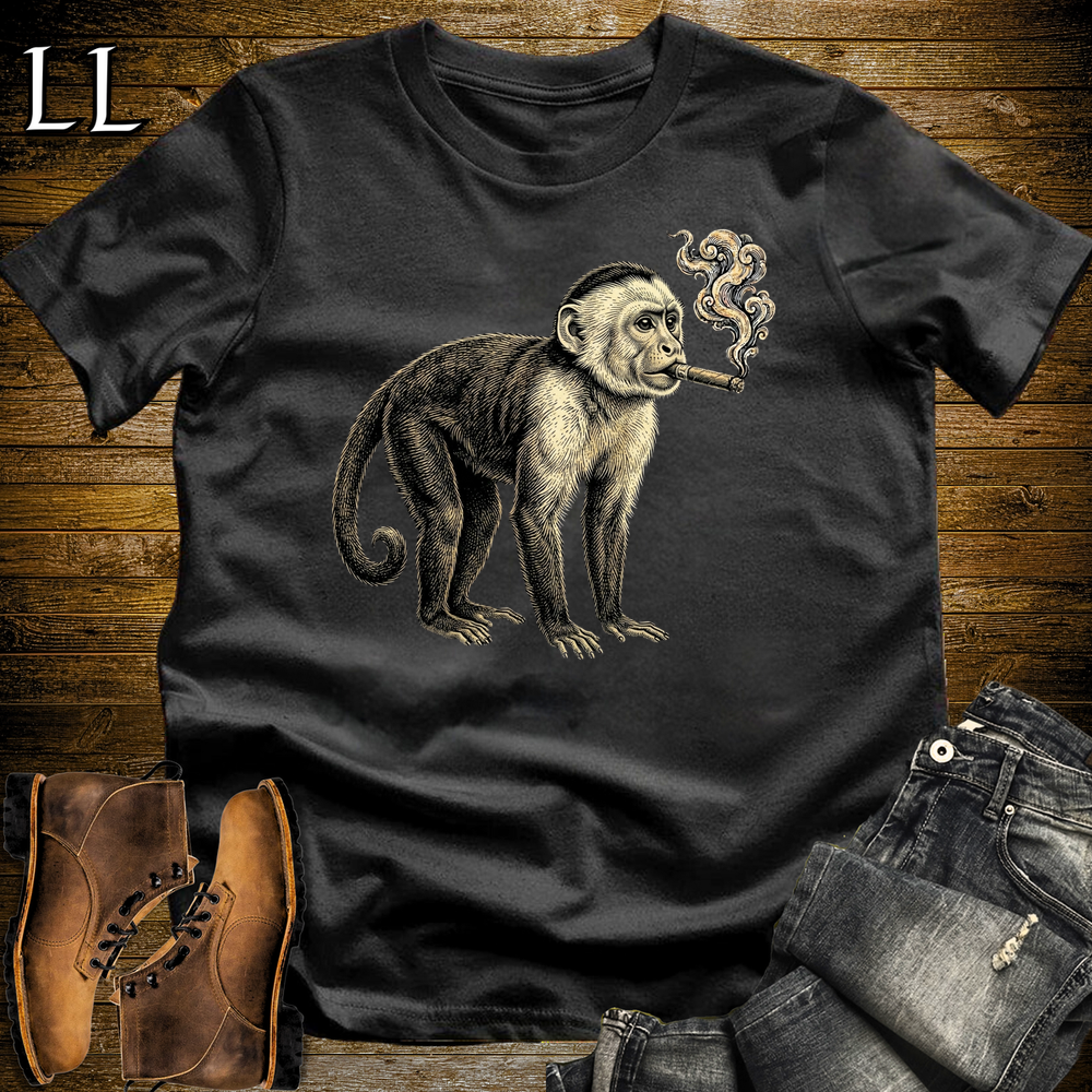 Vintage Cigar Capuchin Monkey Softstyle T Shirt Black | Cigar Capuchin Monkey Tee