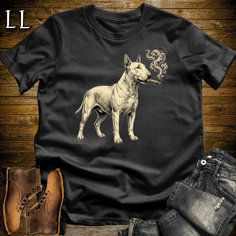 Vintage Cigar Bull Terrier Softstyle T Shirt Black | Cigar Bull Terrier Tee