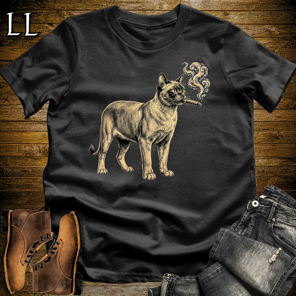 Vintage Cigar Burmese Cat Softstyle T Shirt Black | Cigar Burmese Cat Tee